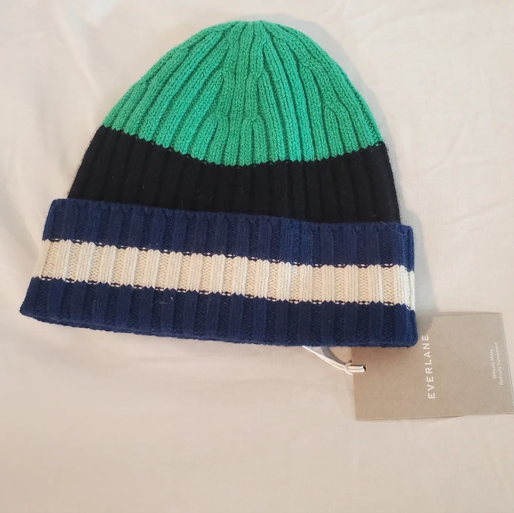 Lot of 3 Unisex Cashmere (2) & Wool (1) Ribbed Knit Beanies One Size New Tags